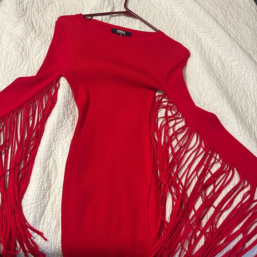 Hera Collection Womens Red Fringe Dress Sz S great condition